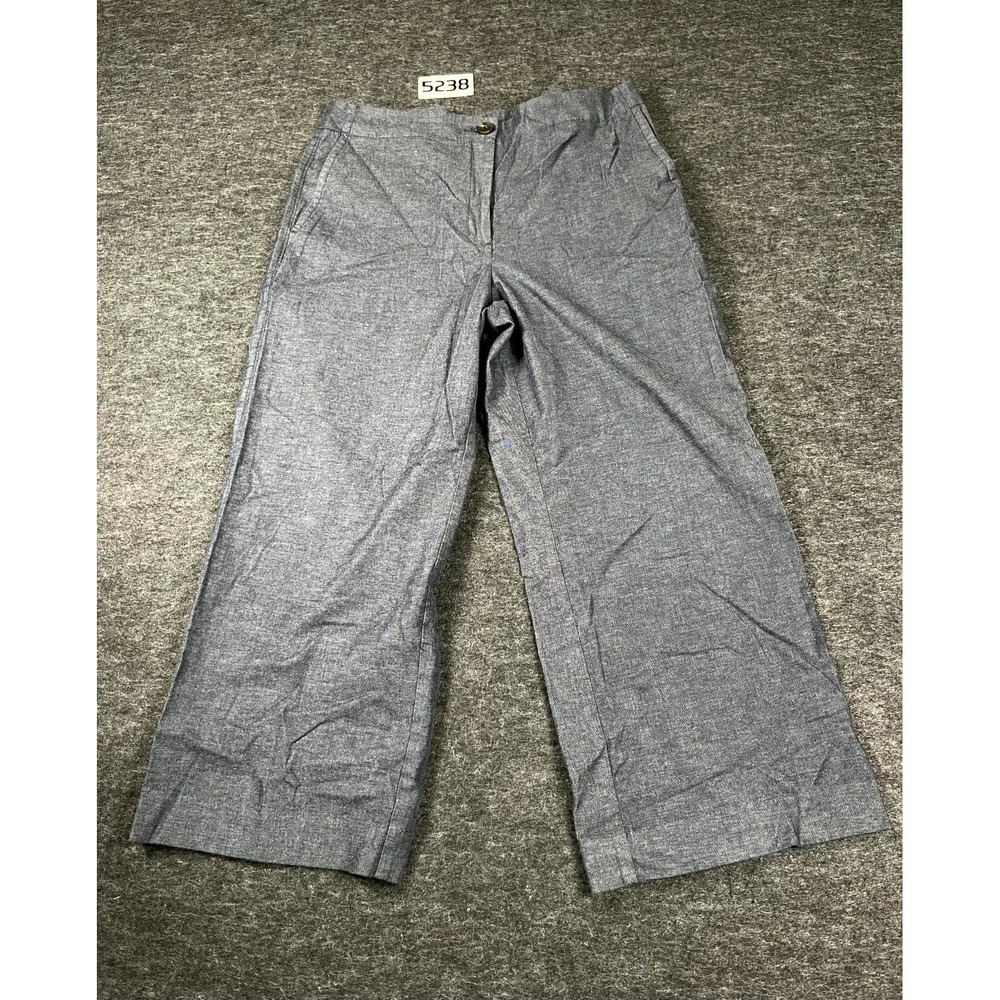 Ann Taylor Factory‎ Wide Leg Pants Womens 14 Gray Cotton Flat Front Casual